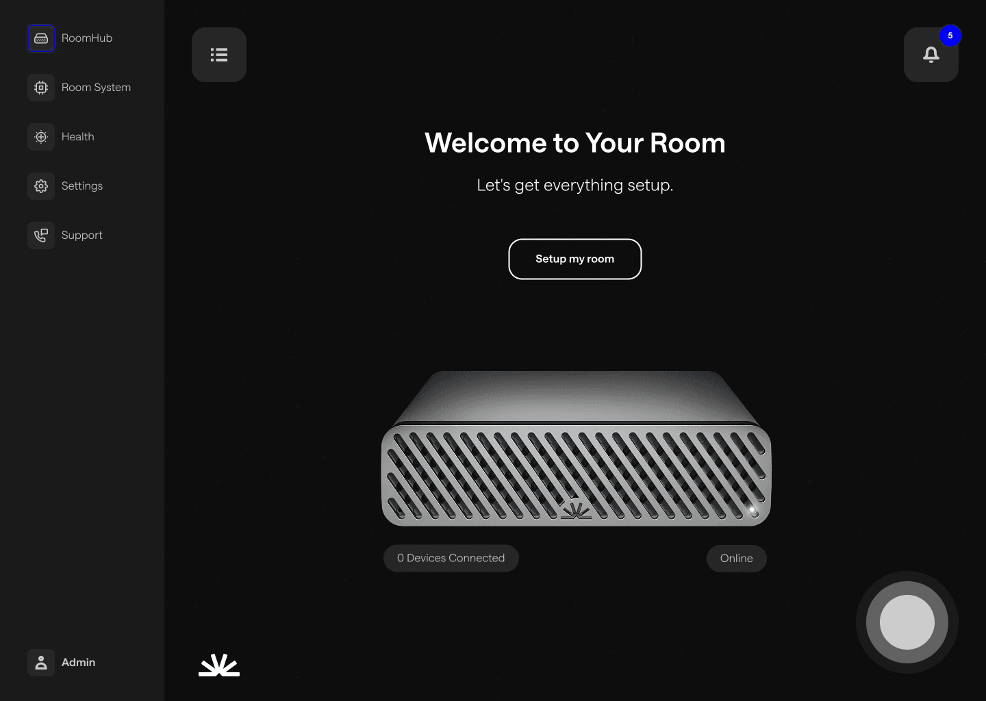 The RoomHub welcome screen inviting you to set up the room.